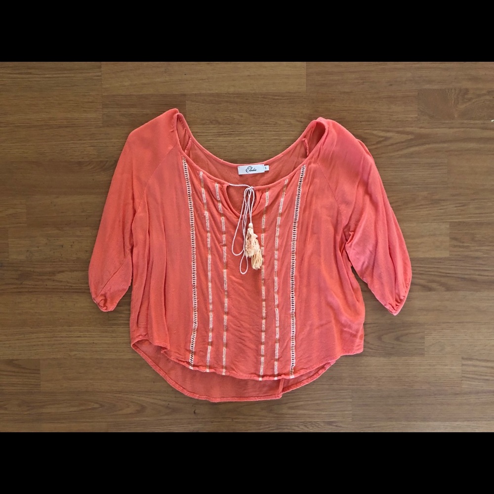 Elodie Coral Quarter-sleeved Blouse